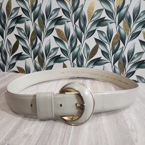 Vtg 80s Liz Claiborne Beige Leather Belt Full Grain Semi-Aniline Large 32-36